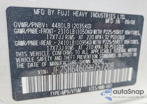 2009 Subaru Forester 2.5X Limited z USA, uszkodzony, nr VIN JF2SH64609H757208